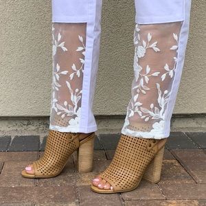 NIB Tan Laser Cut Block Heel Slingback Bootie